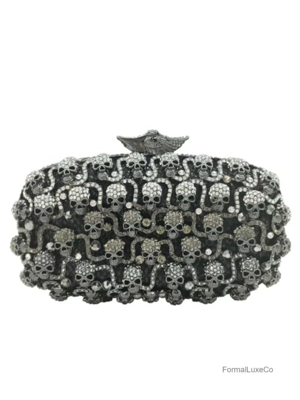 Glitter Skulls Rhinestone Clutch Evening Bag with Chain